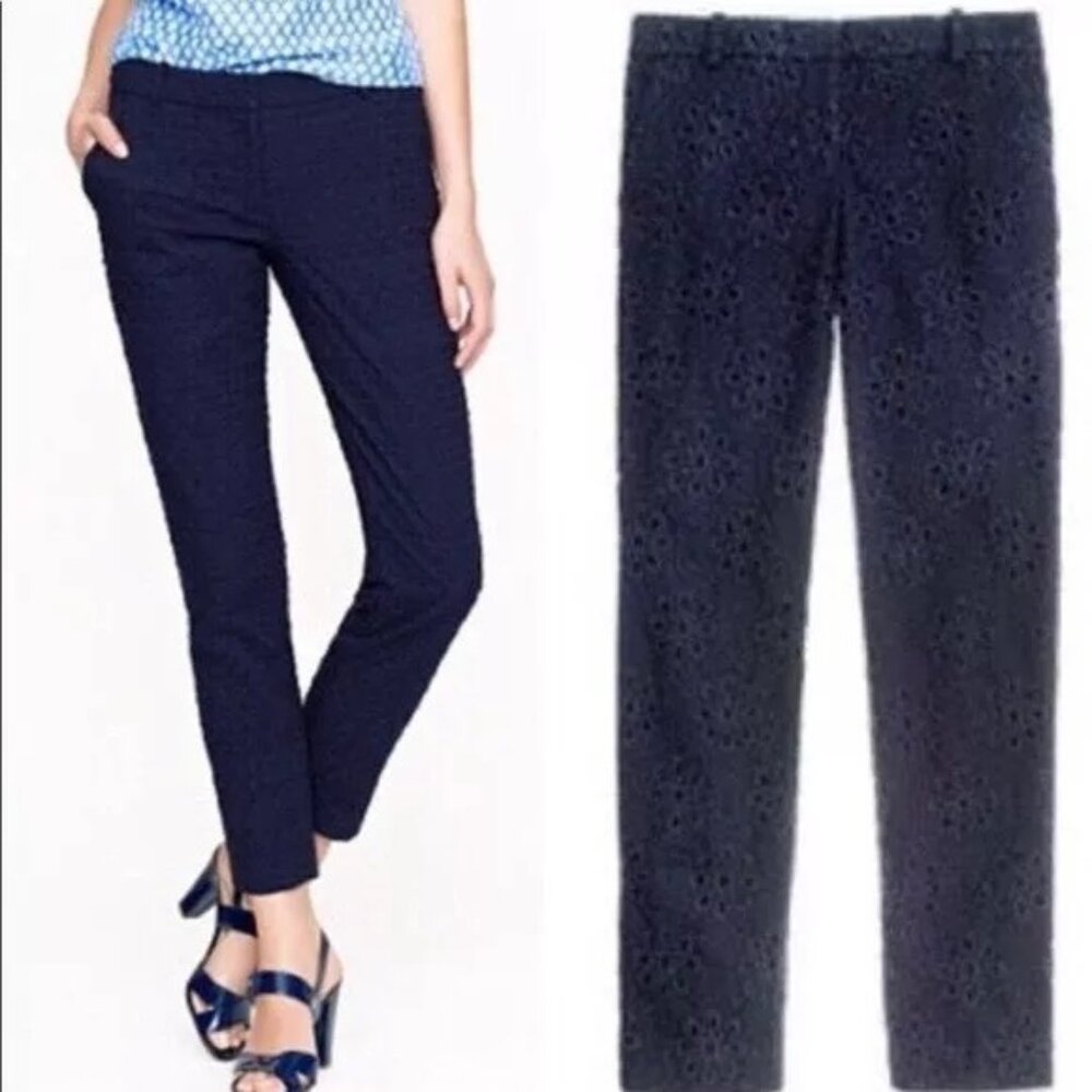 J.Crew | Navy Pinwheel Floral Eyelet Cafe Capri Pants 4